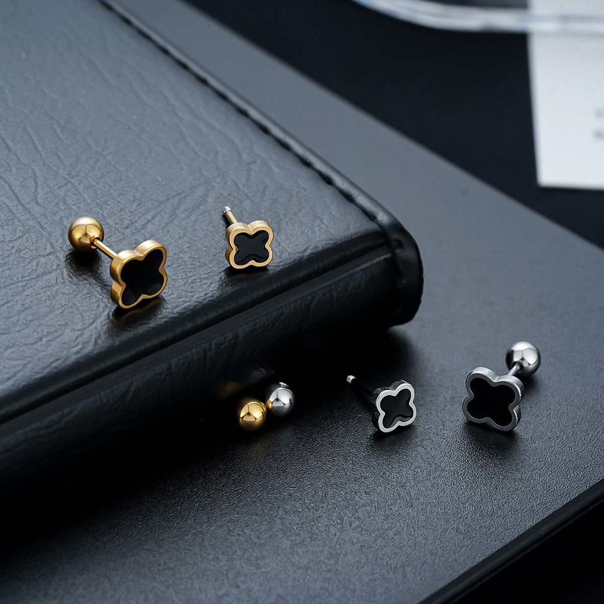 Women's & Men's Clover Ear Titanium Steel Fashion Trend Design Stainless Stud Earrings