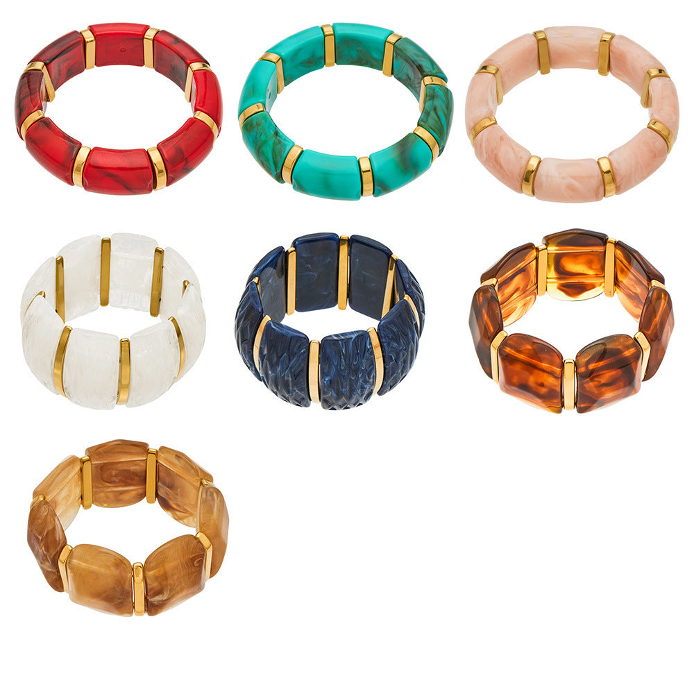 Color Matching Resin Wide Surface Elastic High Texture Fashion Stainless Bracelet