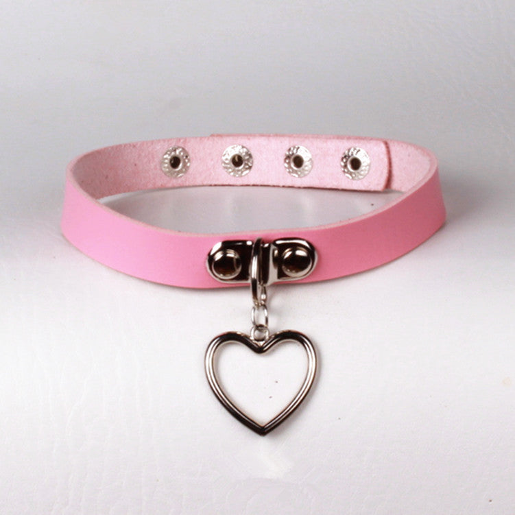Punk Simple Leather Love Heart Choker Collar