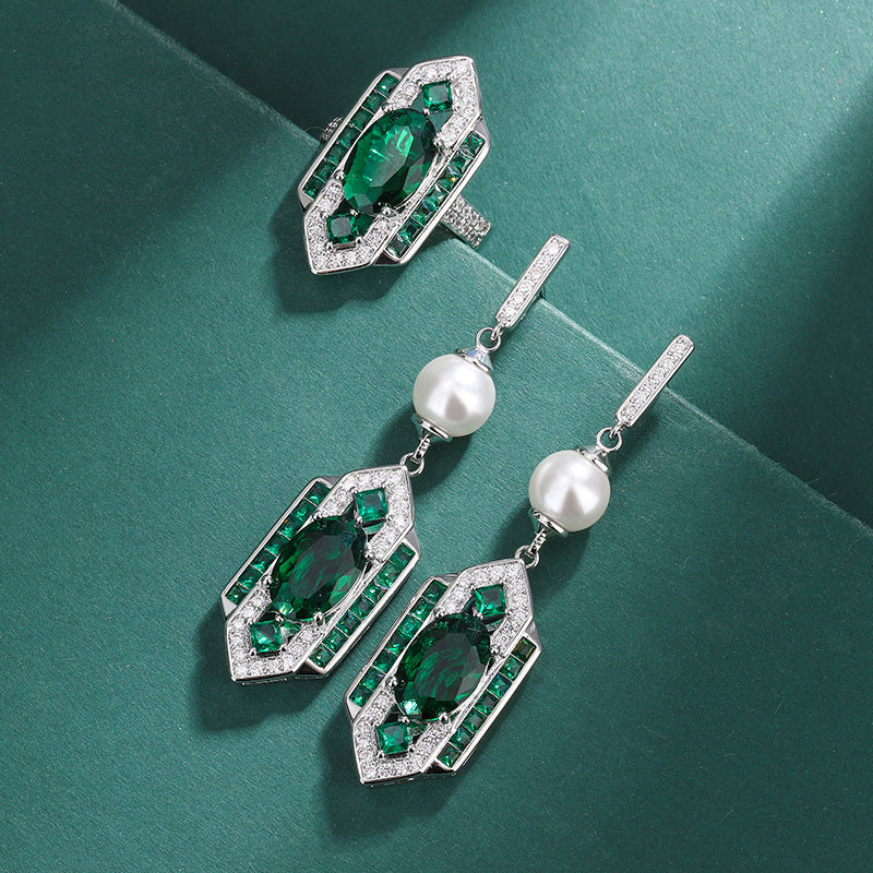 Classical Style Chinese Emerald Retro High-grade Jewelry Set