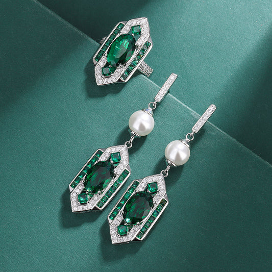 Classical Style Chinese Emerald Retro High-grade Jewelry Set