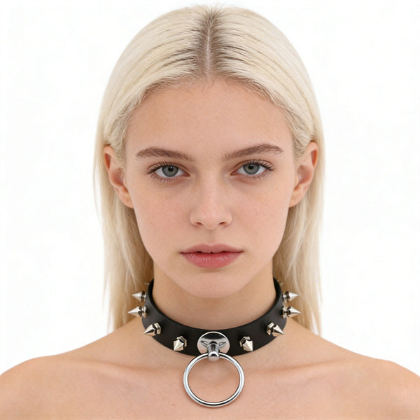 Leather Female Black Spike Punk Gothic Collar