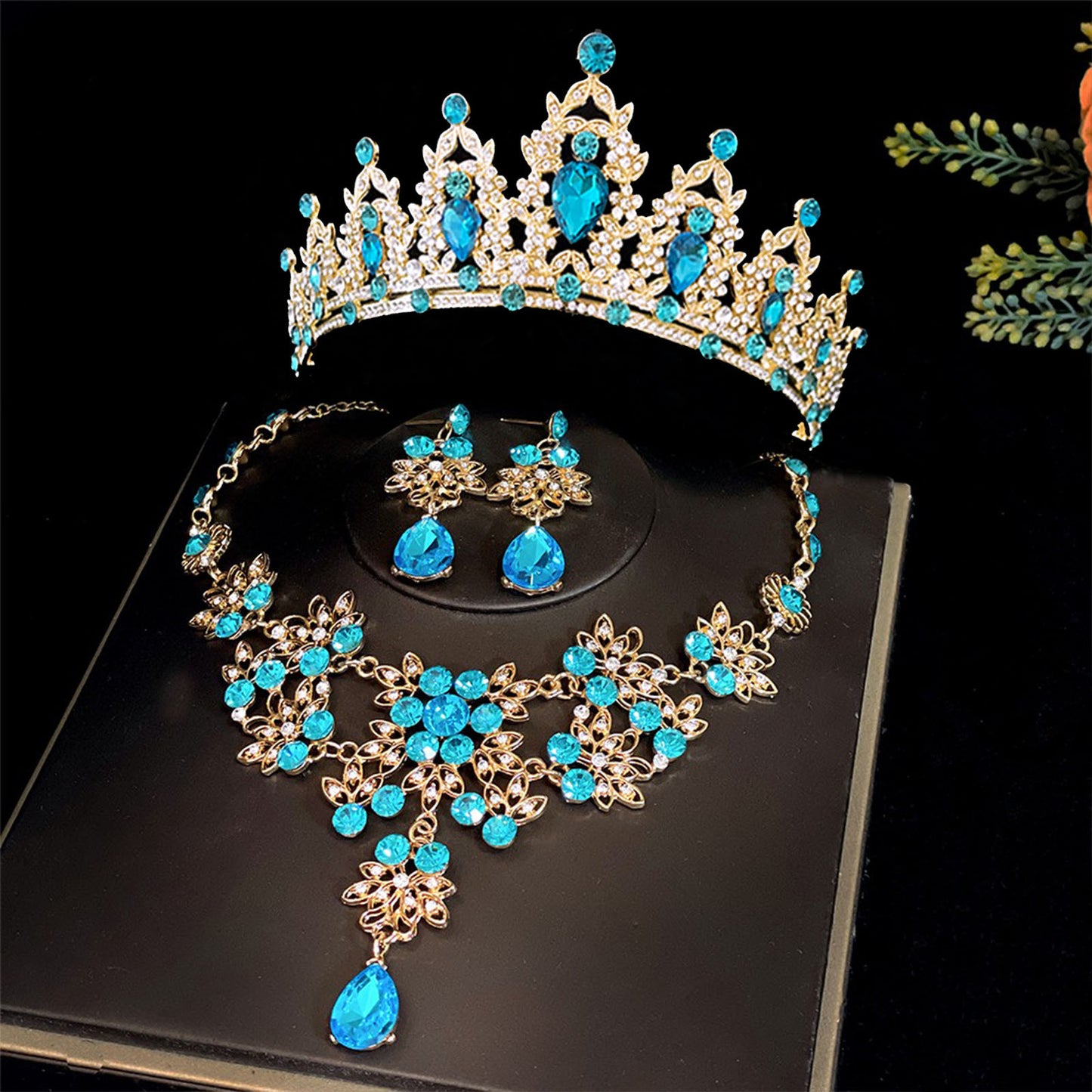 Bridal Headdress Crown Three-piece Wedding Rhinestone Jewelry Set