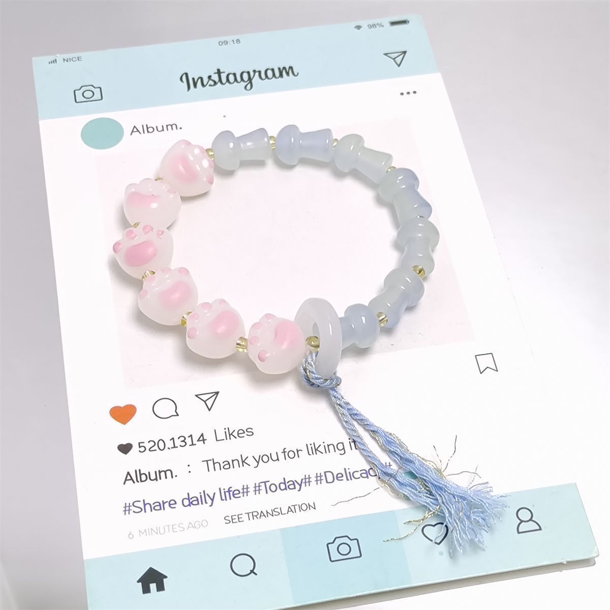 Children's Charcoal Cat's Paw Tassel Design High-grade Bracelet