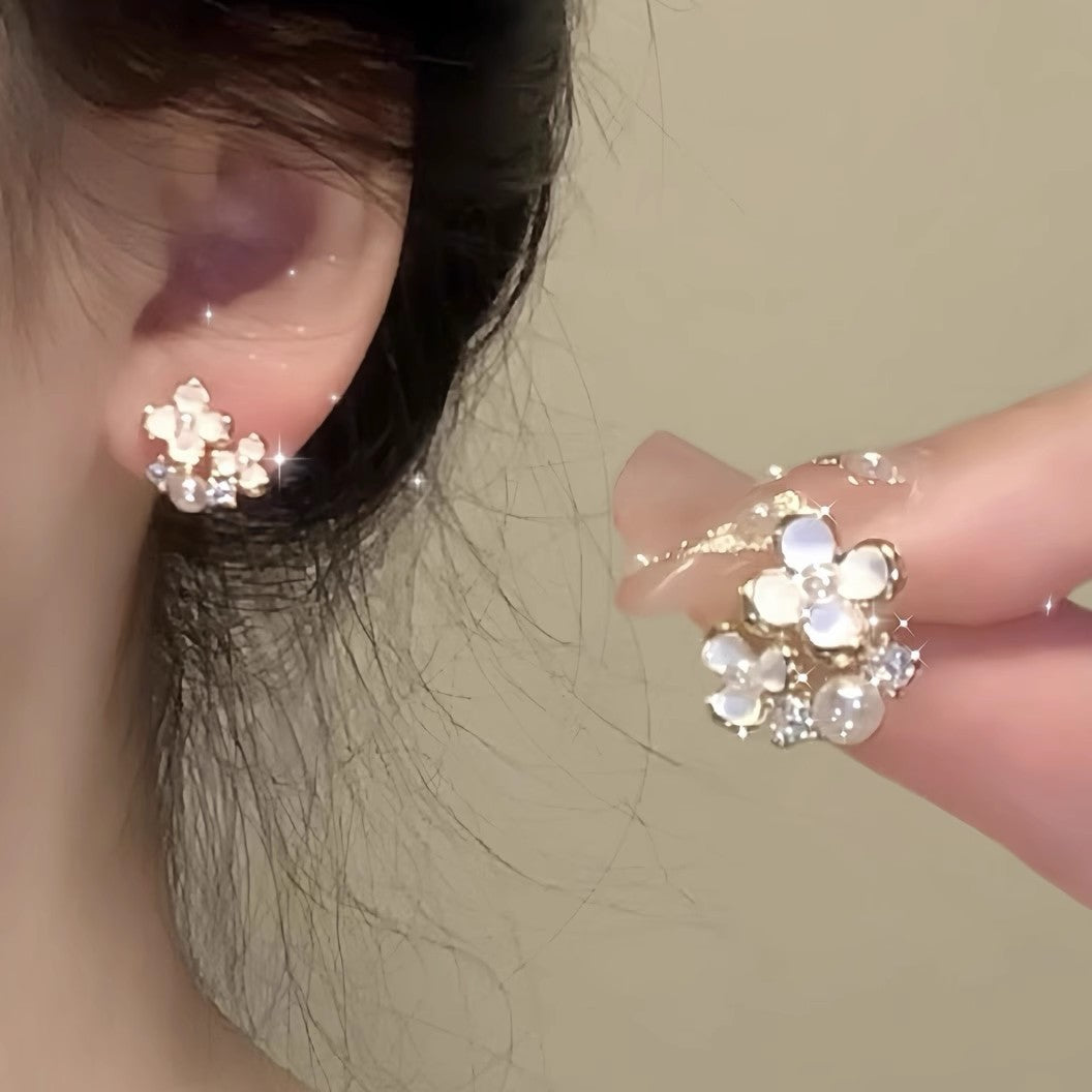 Women's Sier Needle Fashion Small Fresh Pearl Flower High-grade Exquisite Opal Rings