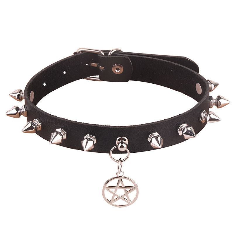 Women's Pentagram Alloy Leather Punk Hexagonal Pointed Collar
