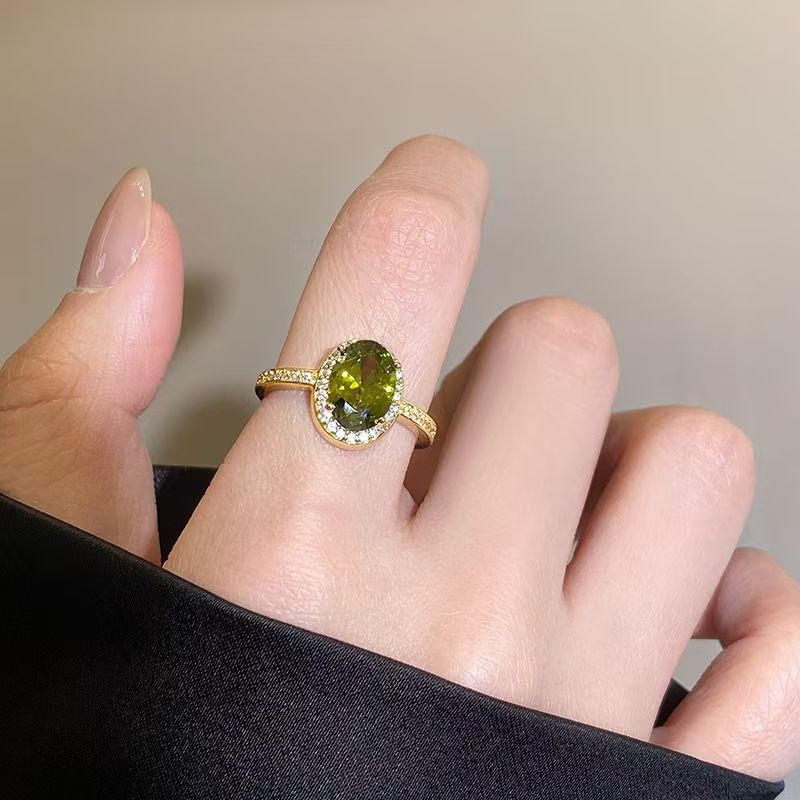 Oval Crystal Open Special Interest Light Luxury High-grade Index Ring