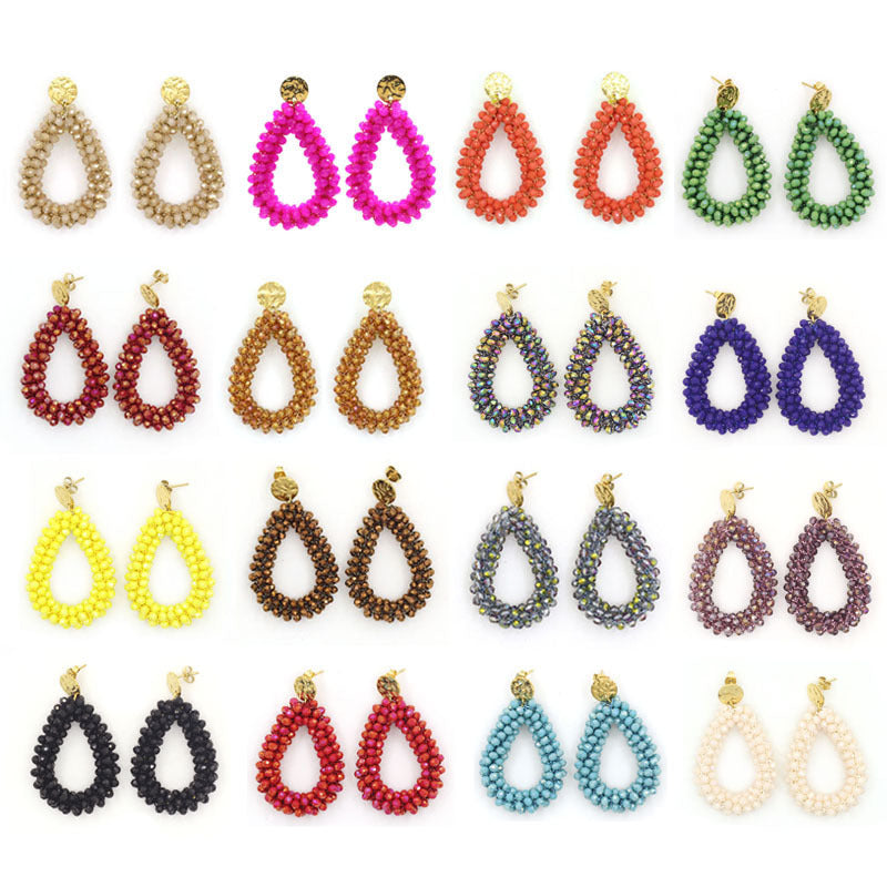 Women's Handmade Woven Crystal Fashion Water Drop Creative Bohemian Chic Earrings