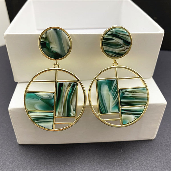 Women's High-grade Elegant Green For Hollow Geometry Round Earrings