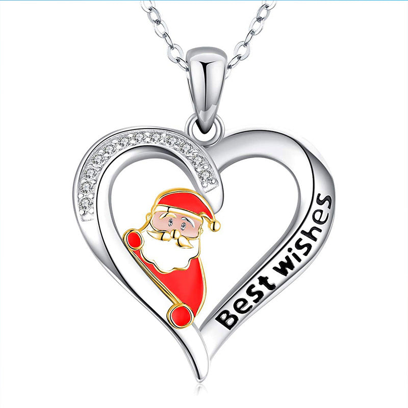 Women's Christmas Gift Fashion Santa Claus Heart Shape Necklaces