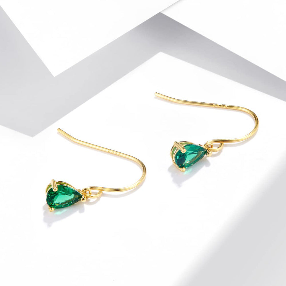 Best-selling Emerald Small Water Drop Western Style French Design Gilded Earrings