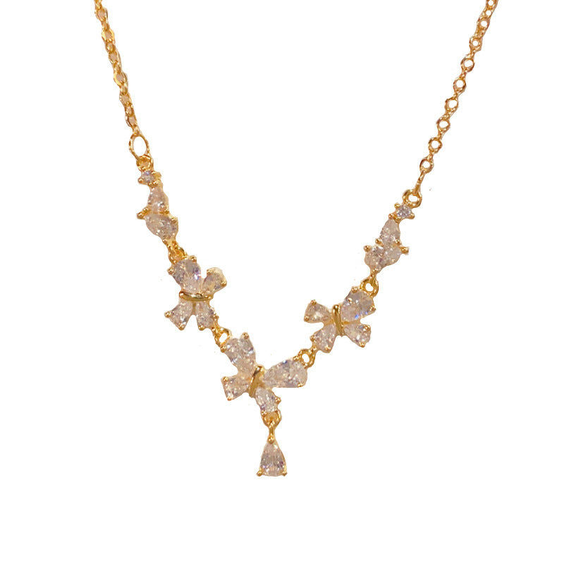 Light Luxury High-grade Zircon Butterfly Water Drop Exquisite Fashion Simple Necklaces