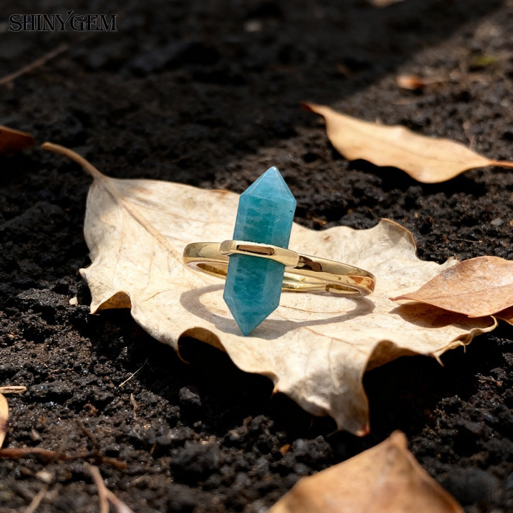 Women's Crystal Column High-grade Double-pointed Hexagonal Prism Ring
