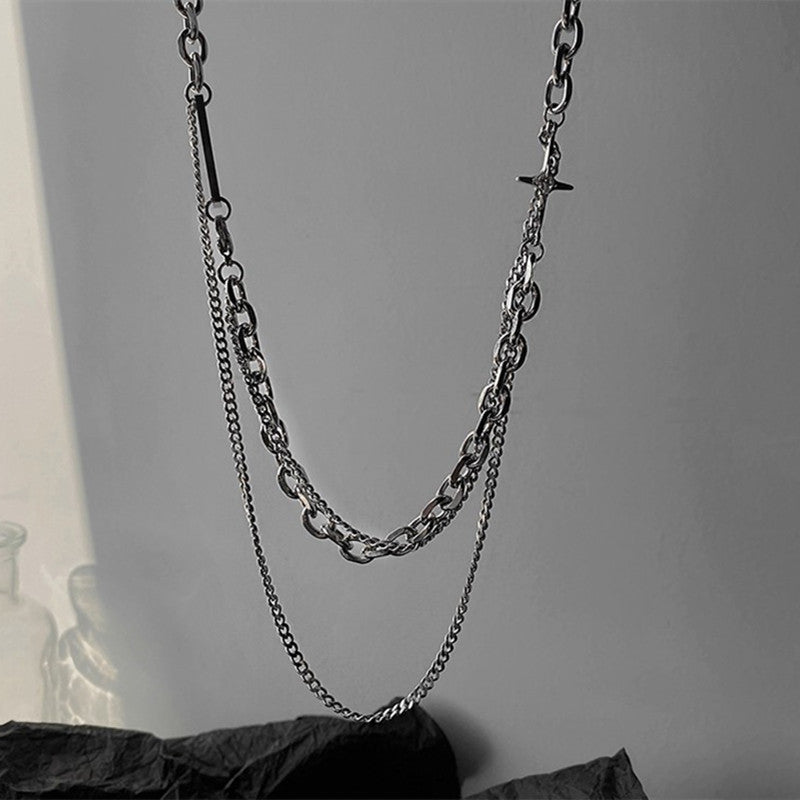 Women's & Men's Brick Metal Clavicle Hip Hop Double Layer Twin Cuban Necklace