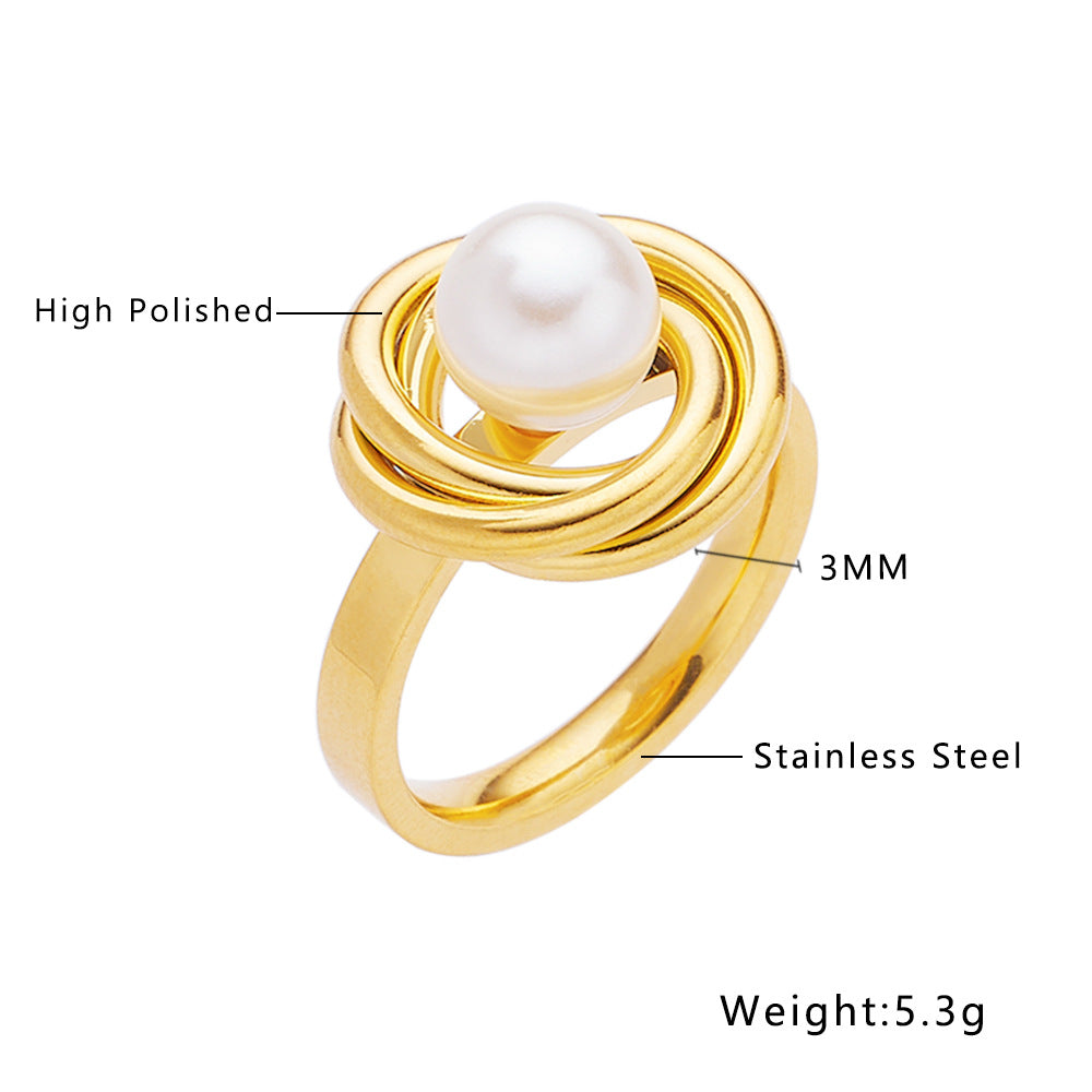 Women's Style Titanium Steel Pearl For Niche Rings