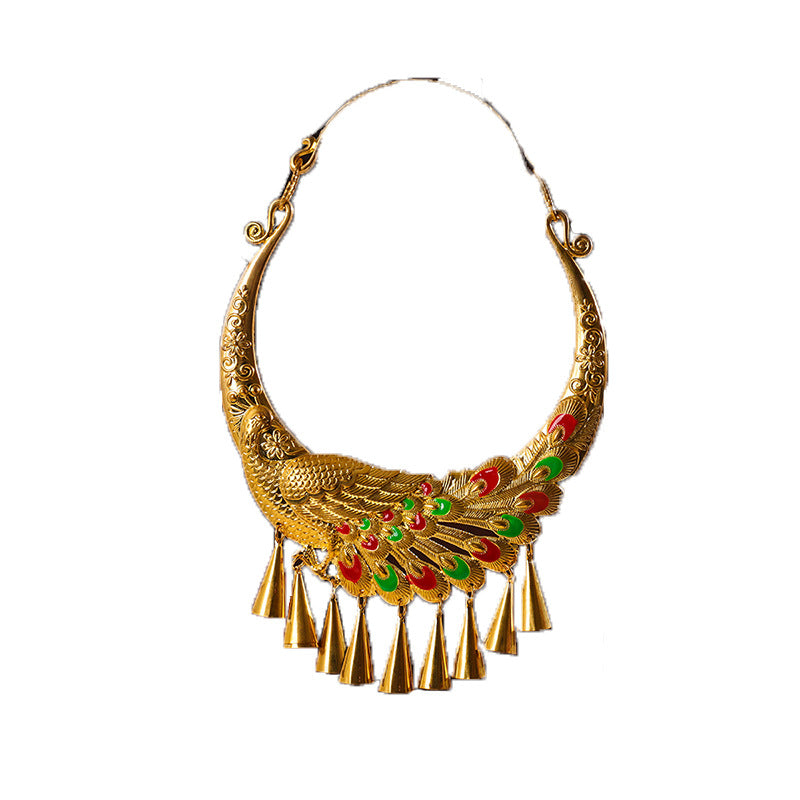 Ethnic Collared Flow Comb Sier Plated Bow Bell Collar