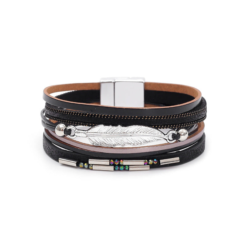 Women's Bohemian Style Leather Vintage Feather Classic Bracelets