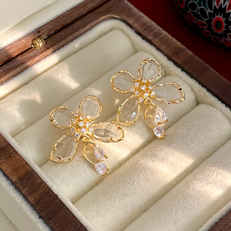 Women's Sier Needle Flower Color Zircon Mori Sweet Fashion Earrings