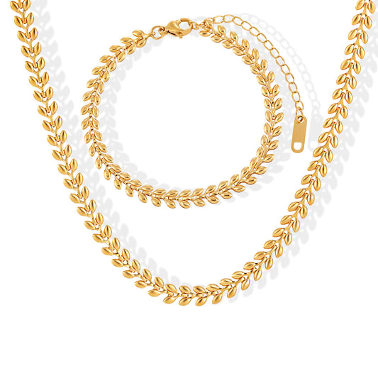 Wheat Leaf Titanium Steel Female Gold Jewelry Set
