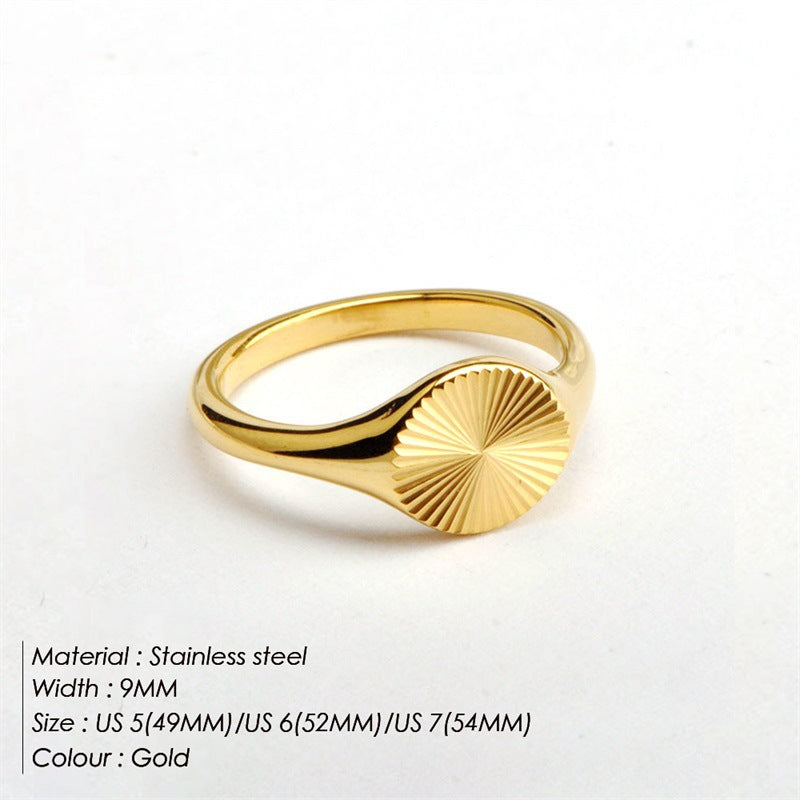 Women's Simple Wave Texture Geometric Round Stainless Rings