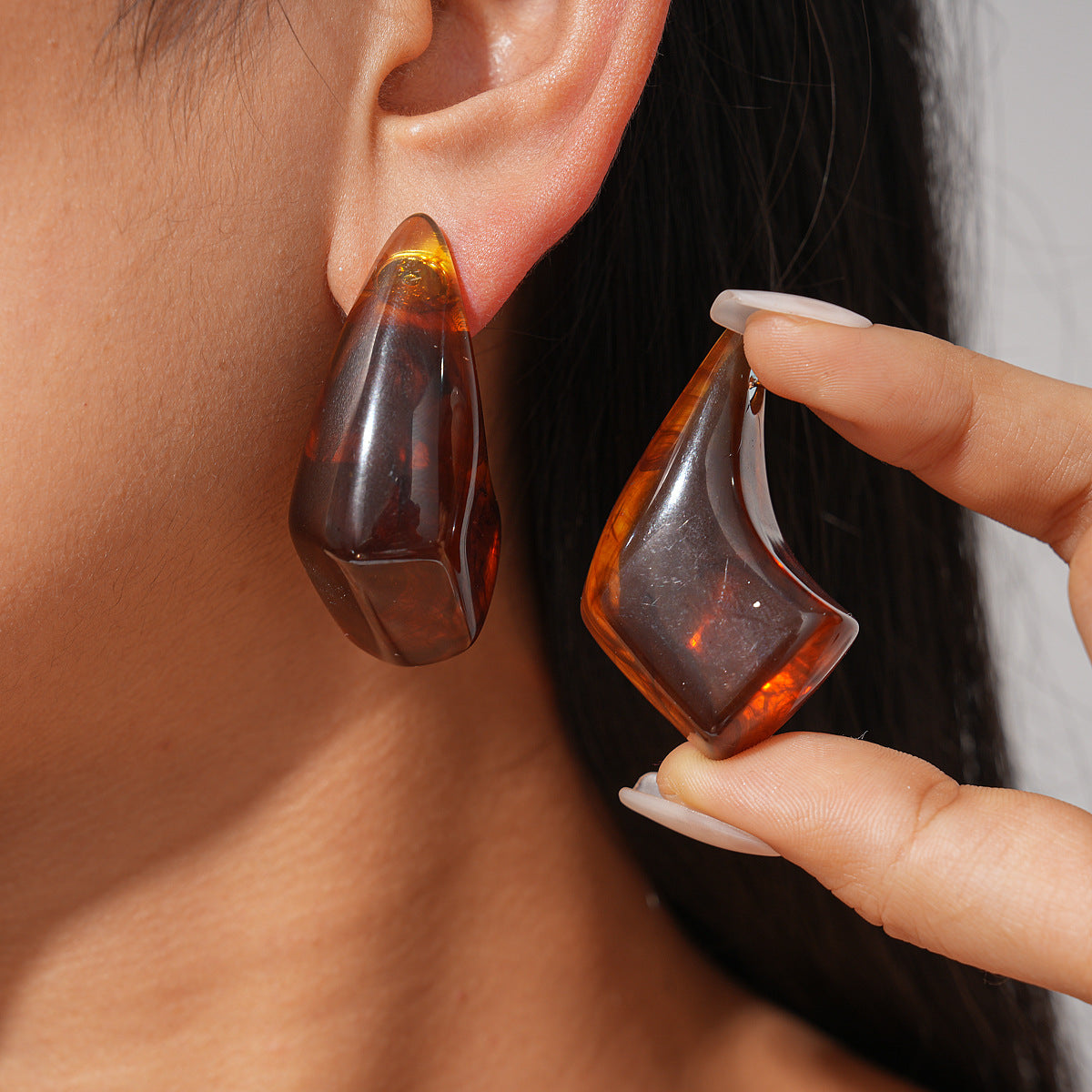 Resin Geometric Irregular Sier Simple Stylish Personality Unique Niche Stud Earrings