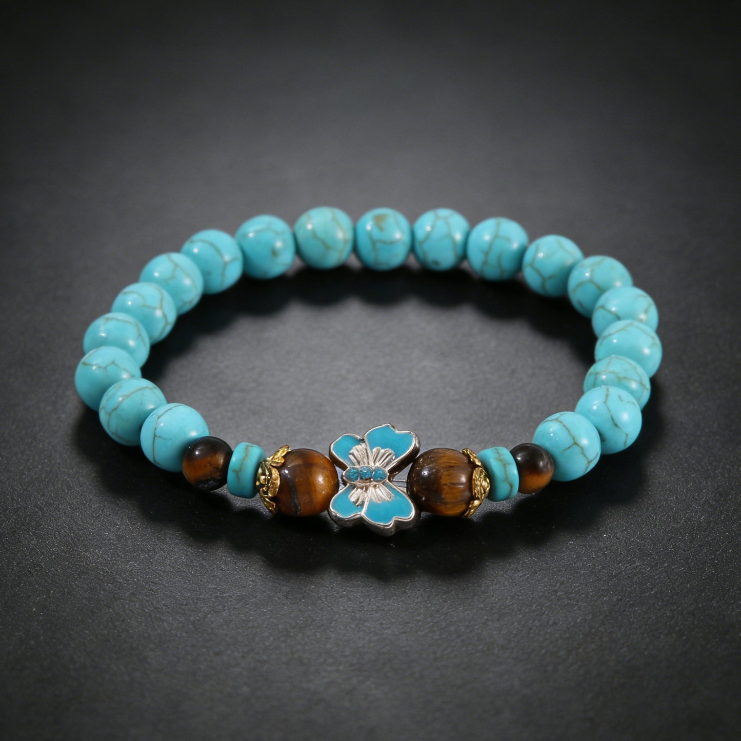 Turquoise Cross Natural Stone Beaded Vintage Bracelet
