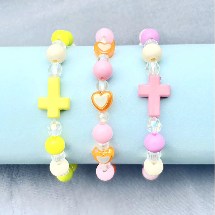 Children's Pearl Colorful Beads Accessories Cross Friendship Bracelets