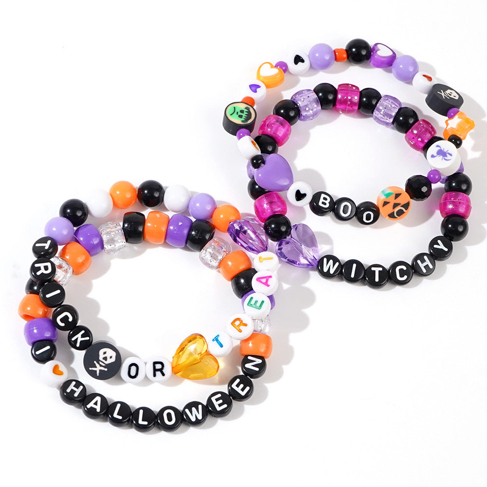 Clay Acrylic Round Beads Stringed Skull Bracelets