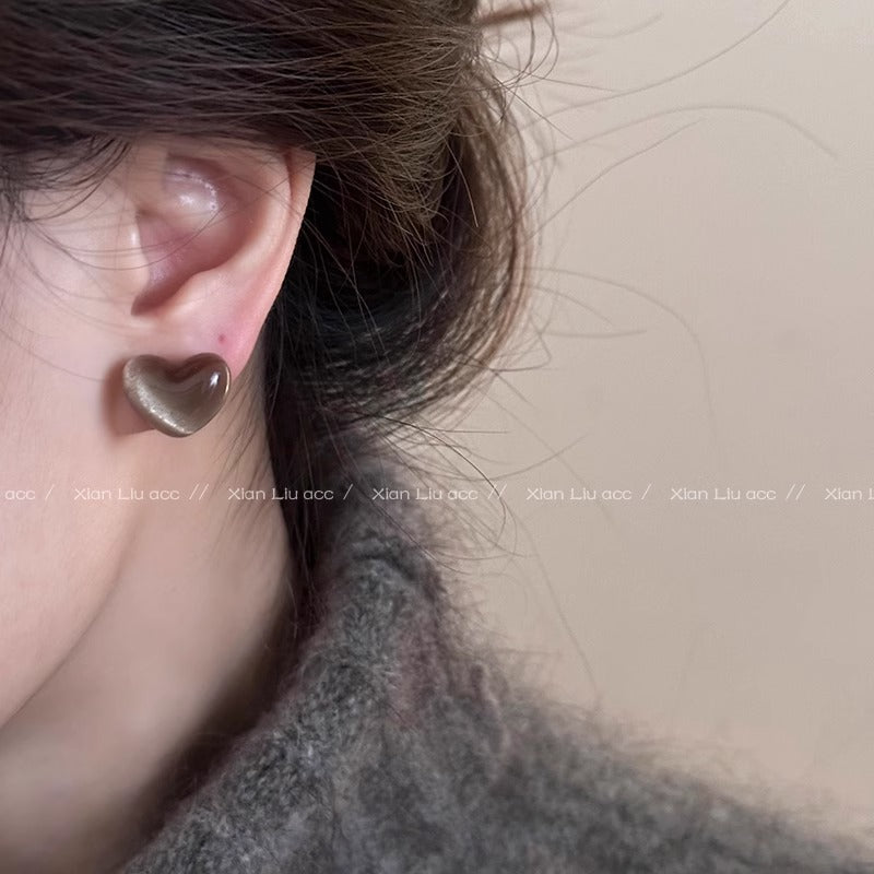 Women's Crystal Love Heart White Ear Niche High Earrings
