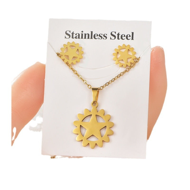 Steel Irregular Pattern Package Snowflake Puzzle Electroplated Jewelry Set