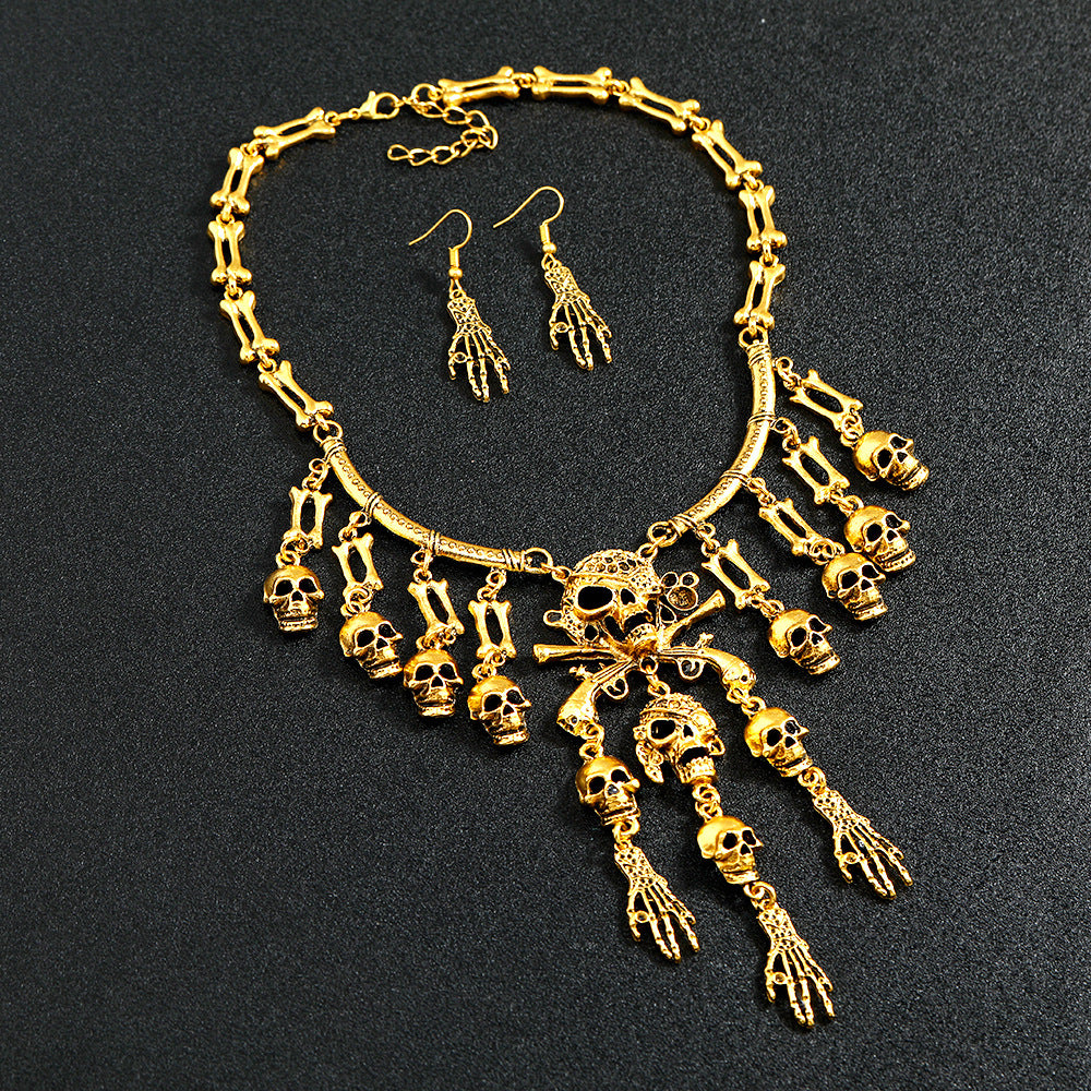 Women's Profile Retro Halloween Skull Ghost Head Necklace