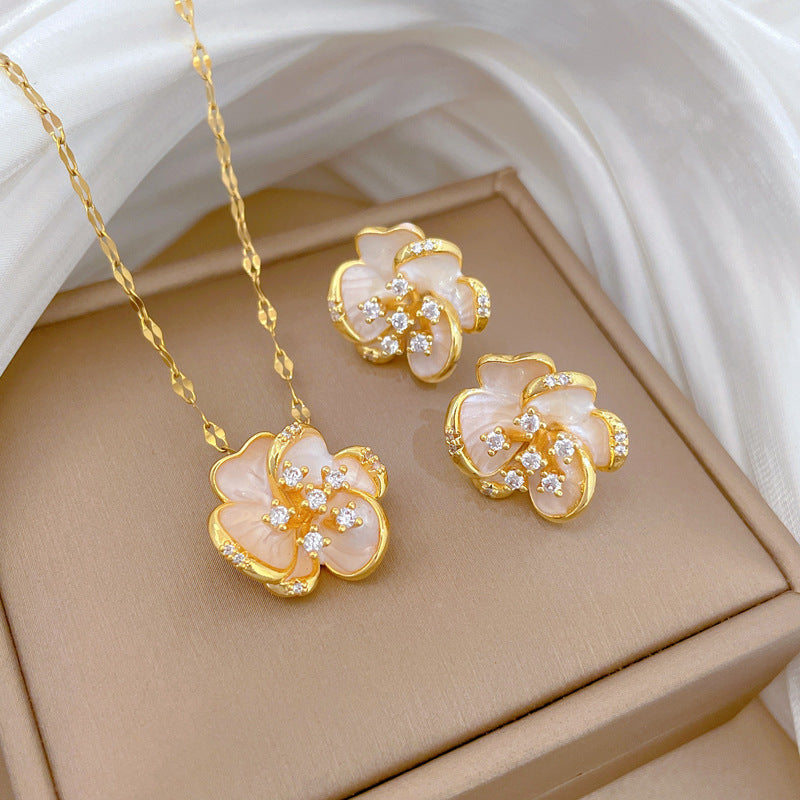 Women's Rotating Glaze Flowers Suit Light Luxury Temperament Gorgeous Full Necklaces