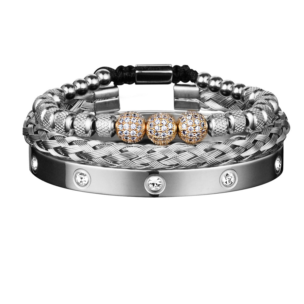 Men's Rhinestone Ball Ten Diamond Stainless Steel Mesh Bracelets
