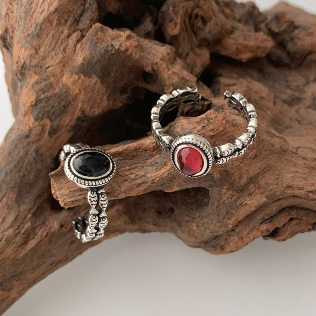 Women's Retro Yu Natural Gemstone Geometric Personalized Style Trendy Niche Ring