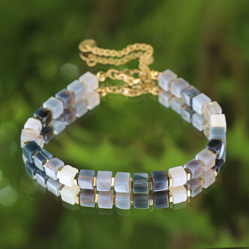 Stainless Steel Lobster Clasp Square Tiger Eye Bracelet