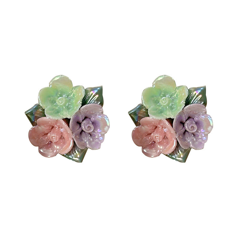 Ceramic Colorful Rose Fresh Mori Style Earrings