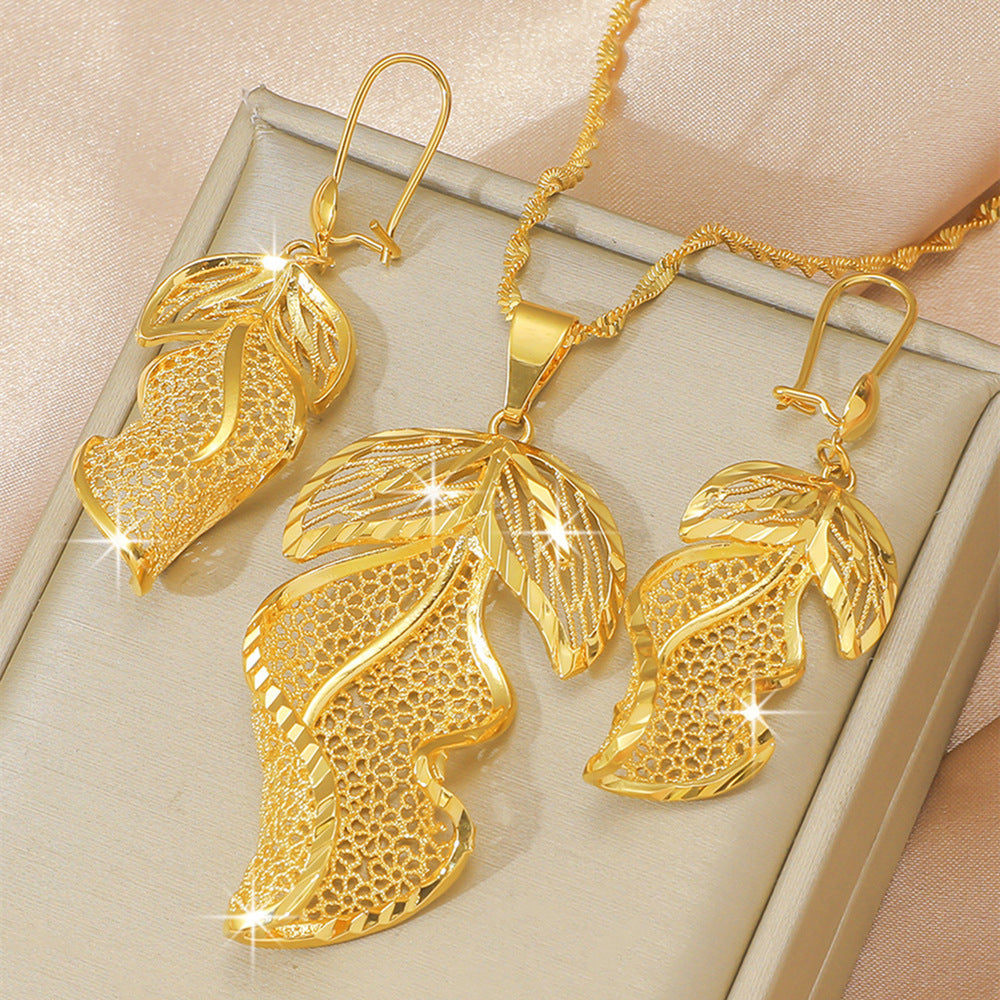 Gold-plated Copper Vietnam Placer Gold Leaves Flower Earrings