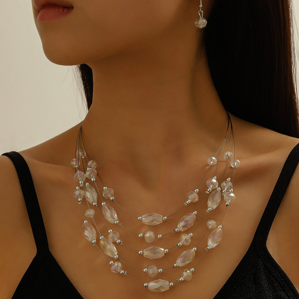 Women's Fashion Style Korean Love Pink Beaded Simple Graceful Jewelry Set