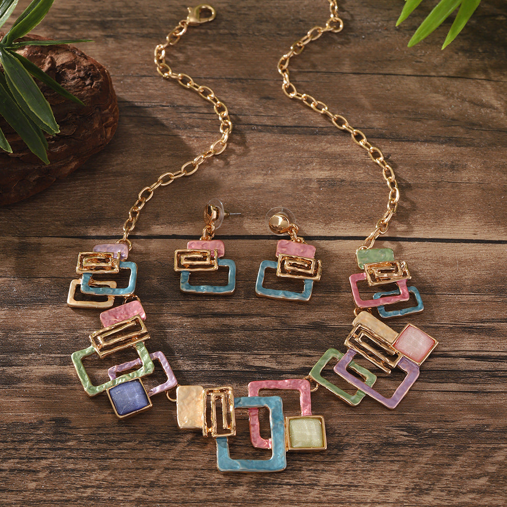 Women's Drop Oil Design Painting Geometric Square Rings