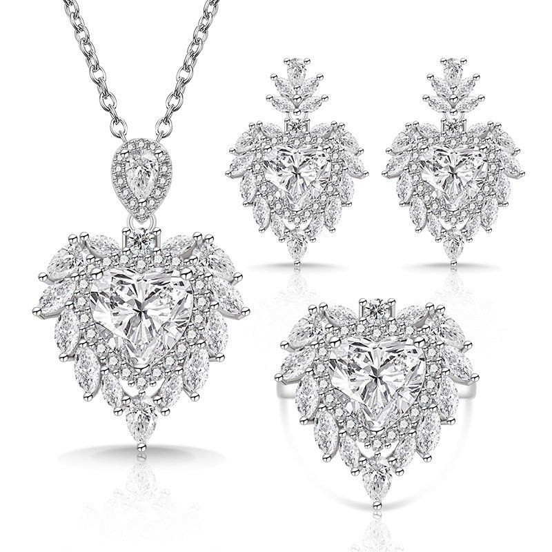 Live Broadcast Colored Gems Advanced Love Heart-shaped Jewelry Set