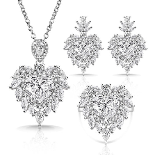 Live Broadcast Colored Gems Advanced Love Heart-shaped Jewelry Set