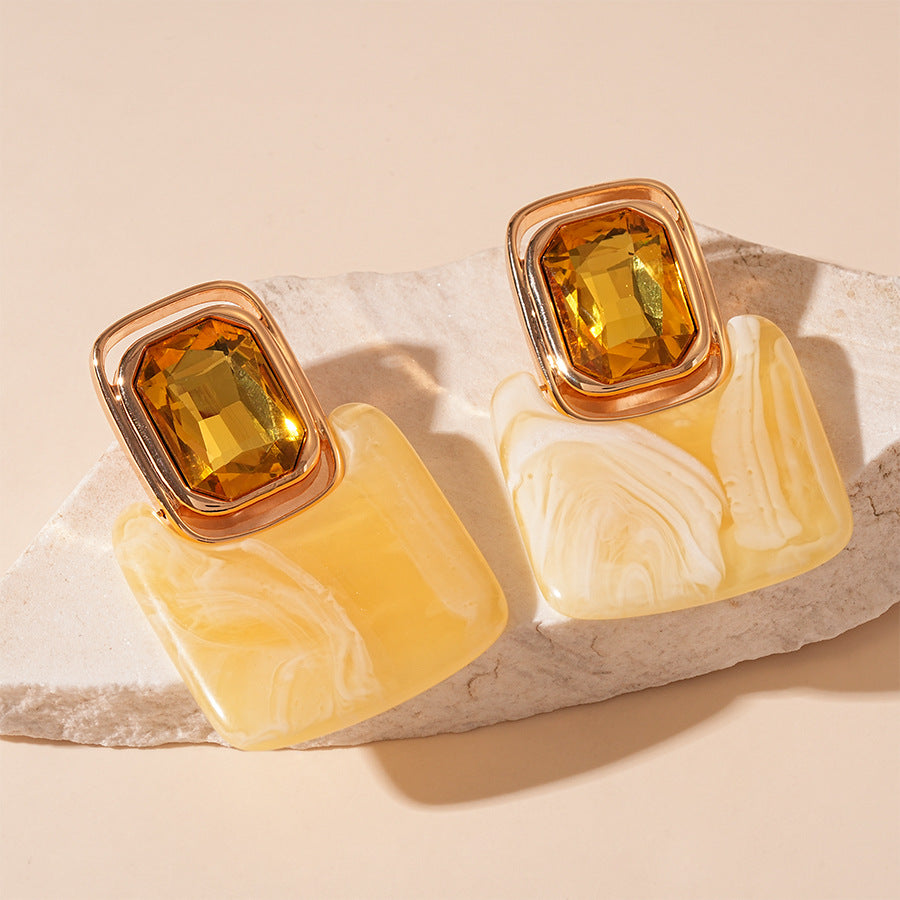Women's Resin Diamond Square Sier Retro Exaggerated Personalized Earrings