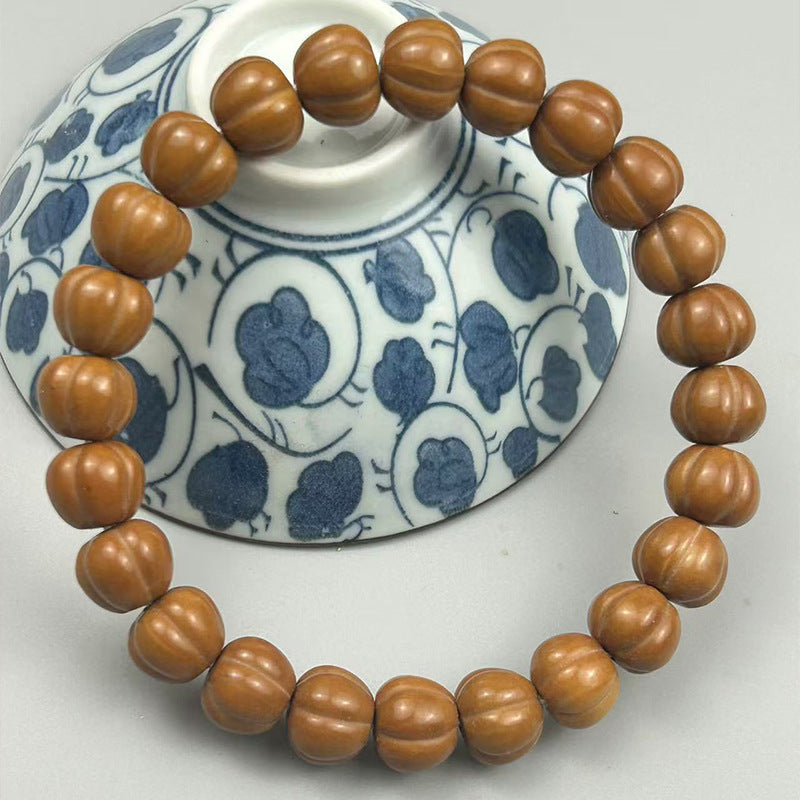 Women's & Men's Monkey Head Walnut Carved Pumpkin Small Single Bracelet