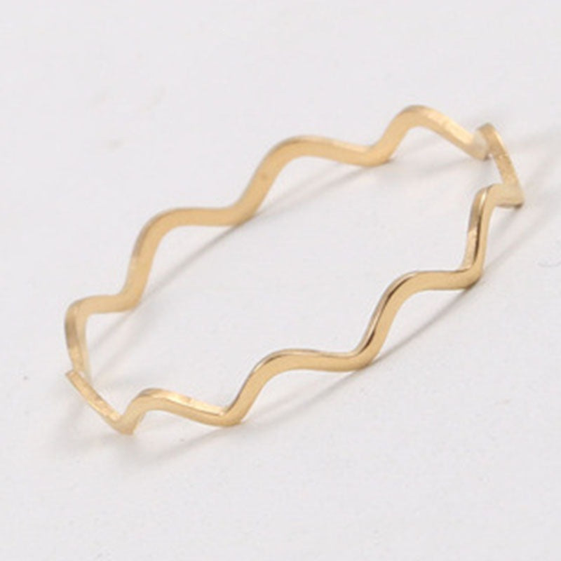 Fine Light Plate Wave Titanium Steel Electroplated Gold Slim Stacked Rings