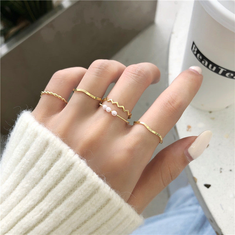 Women's Simple Pearl Combined Personality Tail Rings