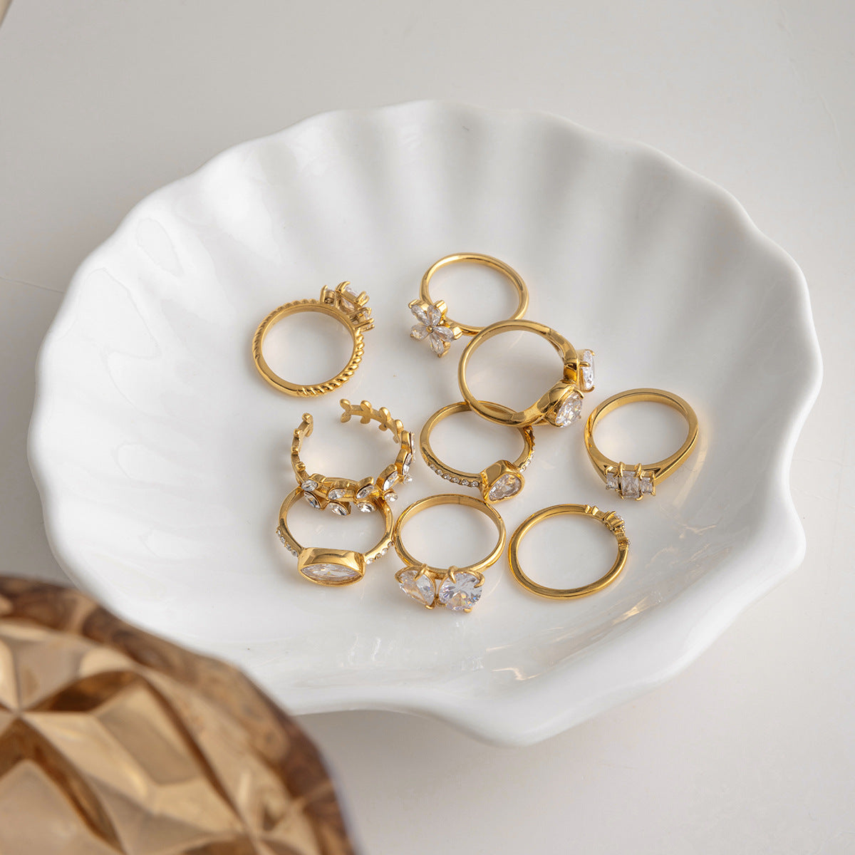 Stainless Steel Dropper Zircon Titanium Light Luxury High Sense Ring