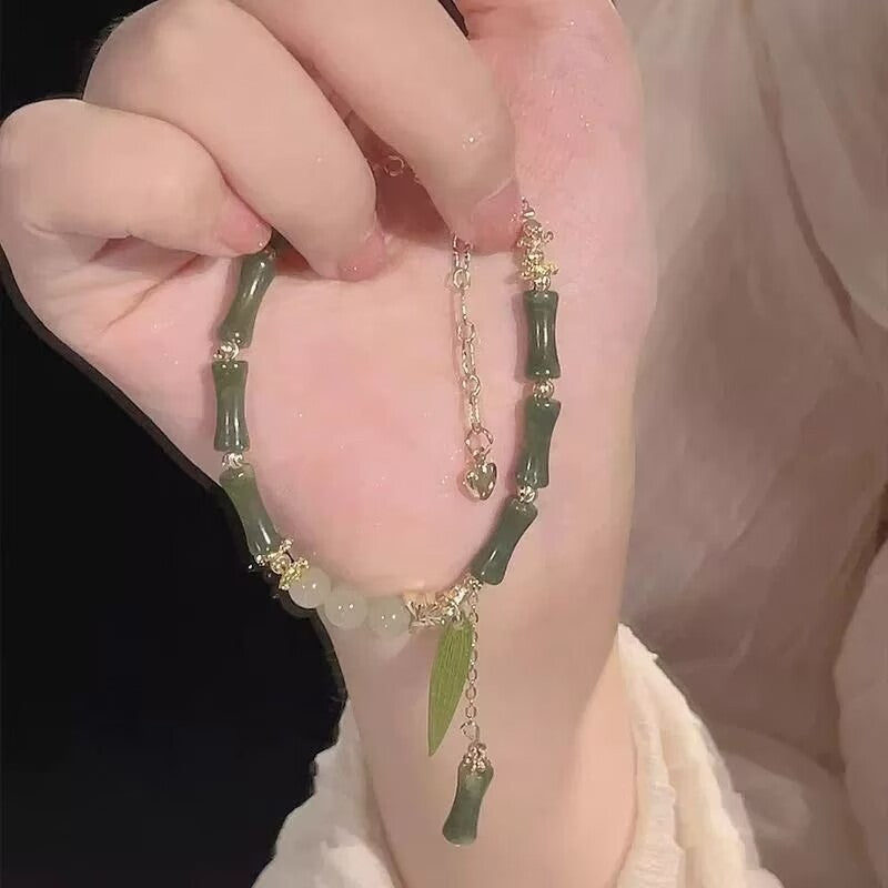 Chinese Style Bamboo Beaded Female Retro Minority Design Leaf High Bracelets