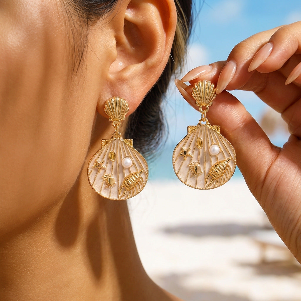 Summer Ocean Series Full Diamond Starfish More Than Coconut Tree Earrings