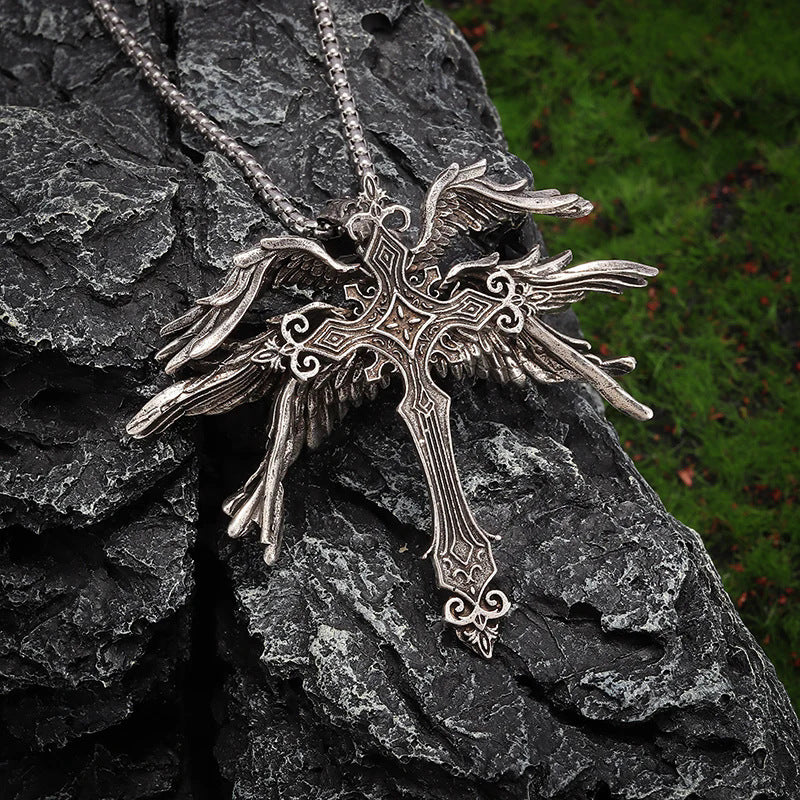 Six Wing Angel Cross Exaggerated Fashion Style Sweater Necklaces
