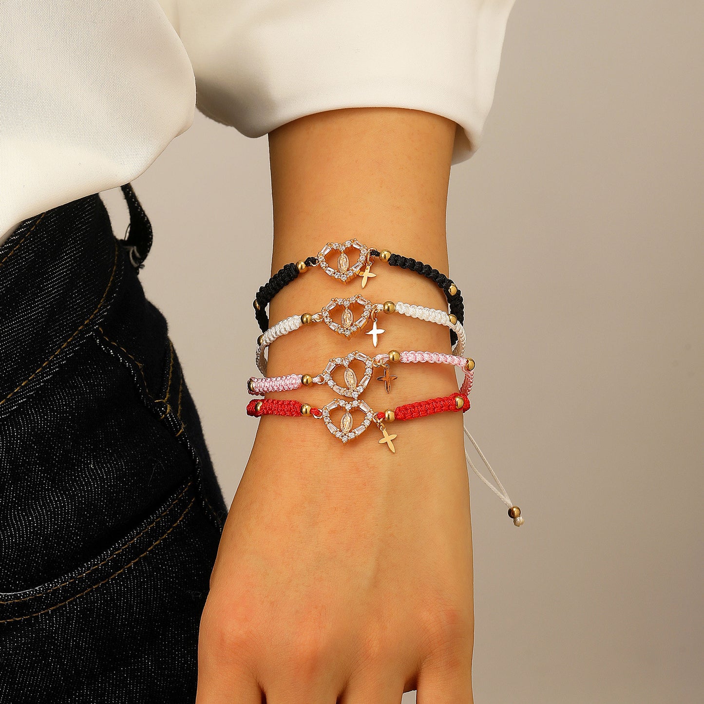 Virgin Mary Loving Heart Zircon Woven Female Bracelet